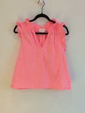 Xirena Cotton Bright Neon Pink Ruffle Tank Blouse Size Small Boho Prep Festival